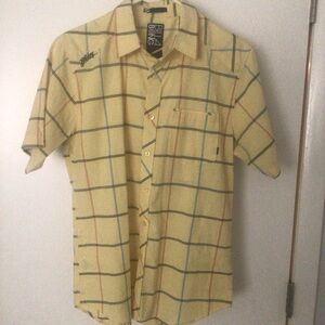 Billabong Plaid Short Sleeve Button-Down Shirt – Yellow – Size Small